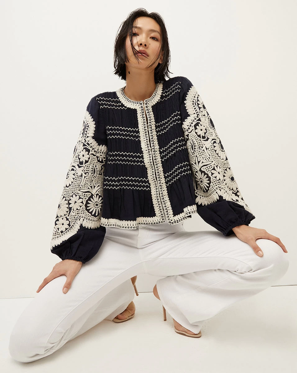 Veronica Beard Dorian Embroidered Linen Jacket 1 Veronica Beard Dorian Embroidered Linen Jacket