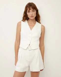 Veronica Beard Bennett Twill-Linen Vest -Veronica Beard 2304SU2110328 WHITE PRODUCT 03