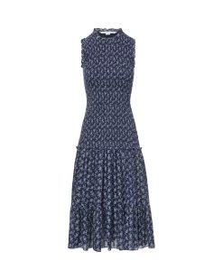 Veronica Beard Verena Smocked Cotton-Voile Dress -Veronica Beard 2306CO2720294 MARINE OFF WHITE 5a0c9da0 2c04 47cd 91c6 43bc9786d2ff