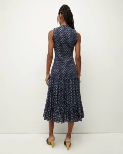 Veronica Beard Verena Smocked Cotton-Voile Dress -Veronica Beard 2306CO2720294 MARINE OFFWHITE PRODUCT 04