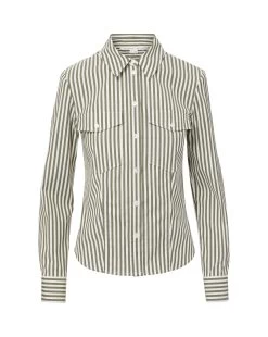 Veronica Beard Barnette Striped Button-Down Shirt -Veronica Beard 2306PO2640100 BRIGHTARMY WHITE