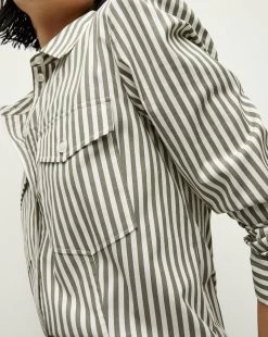 Veronica Beard Barnette Striped Button-Down Shirt -Veronica Beard 2306PO2640100 BRIGHTARMY WHT PRODUCT 03