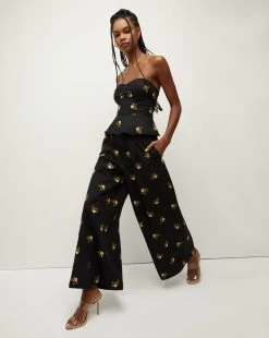 Veronica Beard Mazum Floral-Embroidered Wide-Leg Pant