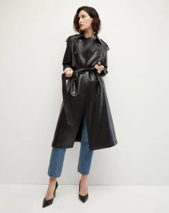 Veronica Beard Conneley Vegan Leather Dickey Trench Coat