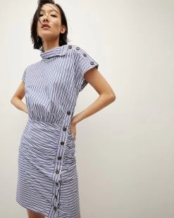 Veronica Beard Arabel Striped Poplin Asymmetrical Dress