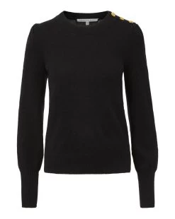 Veronica Beard Nelia Cashmere Pullover | Button Accent -Veronica Beard 2309KA1290256 BLACK