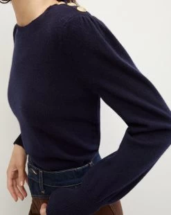 Veronica Beard Nelia Cashmere Pullover | Button Accent -Veronica Beard 2309KA1290256 NAVY PRODUCT 01