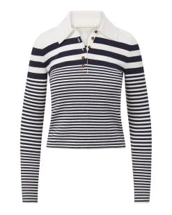 Veronica Beard Raj Striped Polo Top -Veronica Beard 2309KA1390231 IVORY NAVY