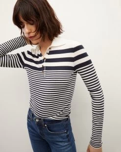 Veronica Beard Raj Striped Polo Top