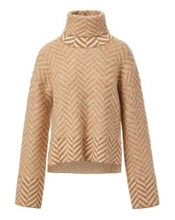 Veronica Beard Bolina Herringbone Knit Sweater -Veronica Beard 2309KA2790237 CAMEL