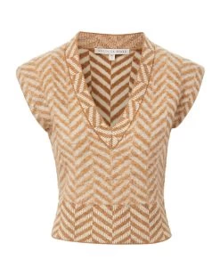 Veronica Beard Dutton Herringbone Knit Vest -Veronica Beard 2309KA2790238 CAMEL