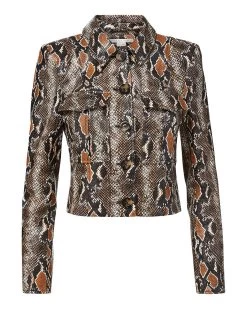 Veronica Beard Fulham Python Vegan Leather Jacket -Veronica Beard 2309LT5410313 KHAKI MULTI