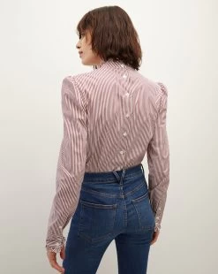 Veronica Beard Alford Striped Poplin Top -Veronica Beard 2309PO3440659 DARKRASPBERRY OFFWHITE PRODUCT 04