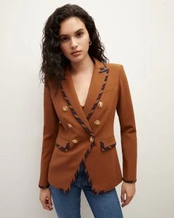 Veronica Beard Miller Striped Piping Dickey Jacket -Veronica Beard 2309SU5710627 DARKOCHRE PRODUCT 06