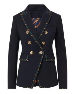 Veronica Beard Miller Striped Piping Dickey Jacket -Veronica Beard 2309SU5710627 NAVY