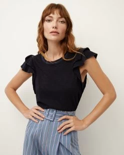 Veronica Beard Akeela Ruffled-Shoulder Tee