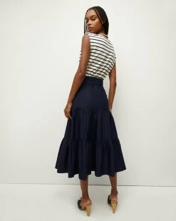 Veronica Beard Pazila Striped Mixed-Media Dress -Veronica Beard J2306JY89S0630 MARINE OFFWHITE PRODUCT 03