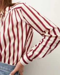 Veronica Beard Cambrie Button-Down Striped Shirt 7 Veronica Beard Cambrie Button-Down Striped Shirt -Veronica Beard J2308CO100S0712 OFFWHITE MAROON PRODUCT 03