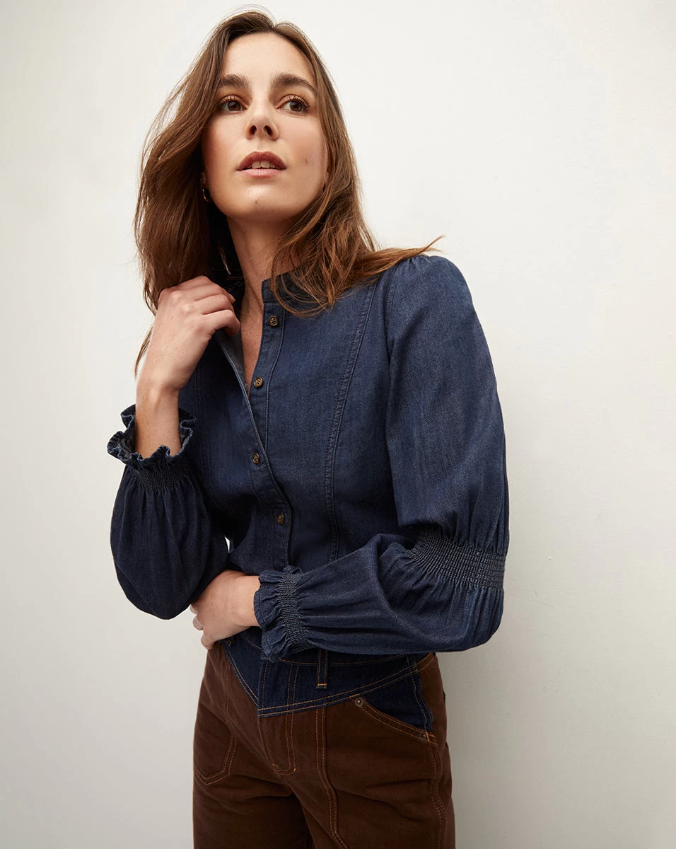 Veronica Beard Dalton Puff-Sleeve Top 1 Veronica Beard Dalton Puff-Sleeve Top