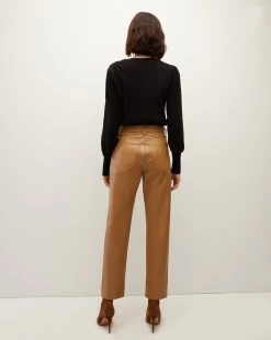 Veronica Beard Joey Straight-Leg Jean | Vegan Leather -Veronica Beard J23097821163CG COGNAC PRODUCT 04