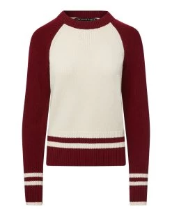 Veronica Beard Ralie Raglan-Sleeve Pullover -Veronica Beard J2309KD15K0213 IVORY MAROON