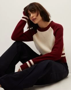 Veronica Beard Ralie Raglan-Sleeve Pullover -Veronica Beard J2309KD15K0213 IVORY MAROON PRODUCT 03